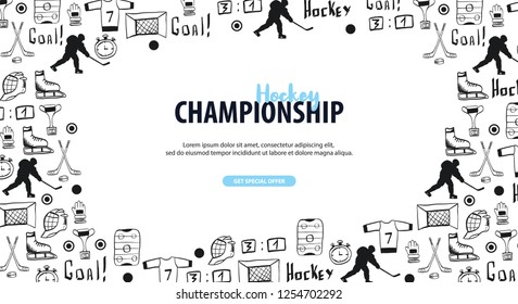 Hockey background with doodle elements. Vector illustration