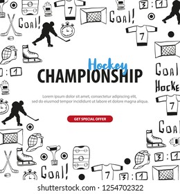 Hockey Background With Doodle Elements. Vector Illustration