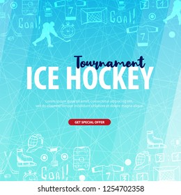 Hockey background with doodle elements. Vector illustration