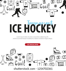 Hockey background with doodle elements. Vector illustration