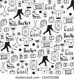Hockey background with doodle elements. Vector illustration