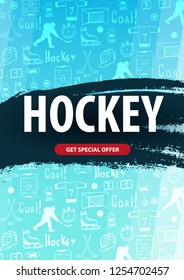 Hockey background with doodle elements. Vector illustration