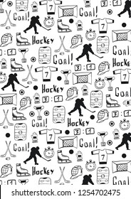 Hockey background with doodle elements. Vector illustration