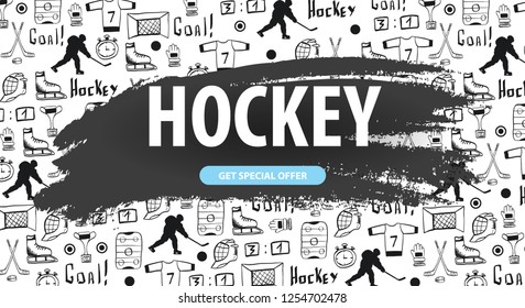 Hockey background with doodle elements. Vector illustration