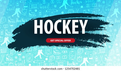 Hockey background with doodle elements. Vector illustration