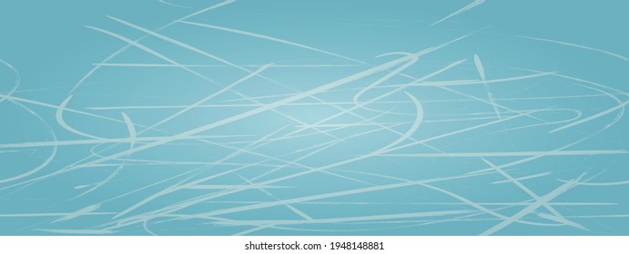 Hockey. Background. Ice. Ice Arena. Ice platform. Horizontal rectangular illustration. Skate strokes. Blue colour. Vector. Eps10.