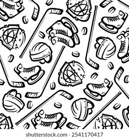 Hockey background, pattern set. Collection icons hockey. Vector
