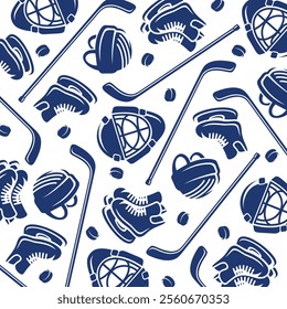 Hockey background, pattern set. Collection icons hockey. Vector