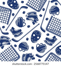 Hockey background, pattern set. Collection icons hockey. Vector