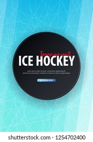 Hockey background with puck and doodle elements. Vector illustration