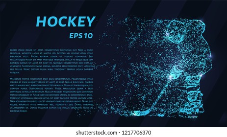 Hockey of blue glowing dots. Hockey player vector illustration