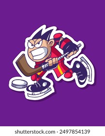 Hockey Boy Cartoon Design Sticker