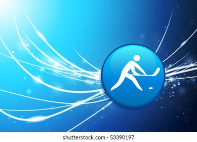 Hockey Button on Blue Abstract Light Background Original Illustration