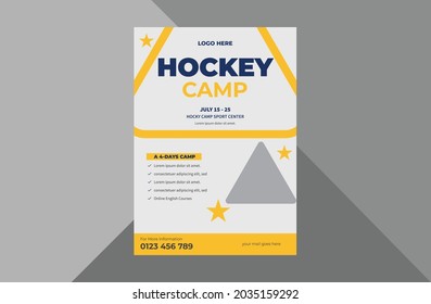 hockey camp flyer design template. sports event poster leaflet design. hockey sports flyer. a4 template, brochure design, cover, flyer, poster, print-ready