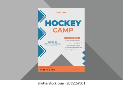 hockey camp flyer design template. sports event poster leaflet design. hockey sports flyer. a4 template, brochure design, cover, flyer, poster, print-ready