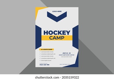 hockey camp flyer design template. sports event poster leaflet design. hockey sports flyer. a4 template, brochure design, cover, flyer, poster, print-ready