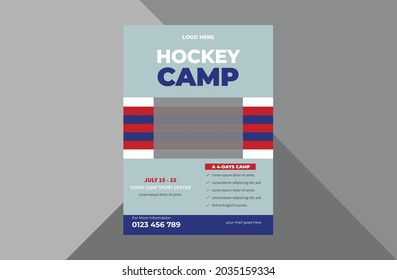 hockey camp flyer design template. sports event poster leaflet design. hockey sports flyer. a4 template, brochure design, cover, flyer, poster, print-ready