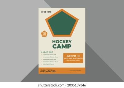 Hockey Camp Flyer Design Template. Sports Event Poster Leaflet Design. Hockey Sports Flyer. A4 Template, Brochure Design, Cover, Flyer, Poster, Print-ready