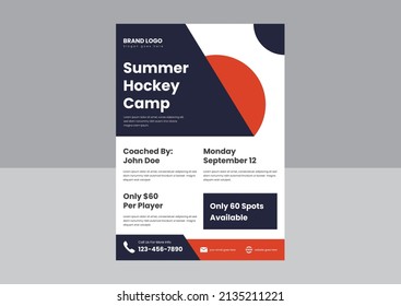 hockey camp flyer poster design. summer hockey camp leaflet design. school college hockey camp flyer poster design.