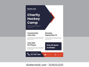 hockey camp flyer poster design. summer hockey camp leaflet design. school college hockey camp flyer poster design.