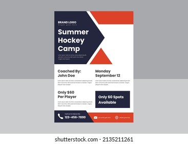 hockey camp flyer poster design. summer hockey camp leaflet design. school college hockey camp flyer poster design.