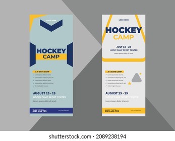 hockey camp roll up banner design template. sports event poster leaflet design. hockey sports flyer. cover, roll up banner, poster, print-ready