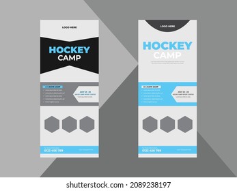 hockey camp roll up banner design template. sports event poster leaflet design. hockey sports flyer. cover, roll up banner, poster, print-ready
