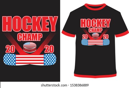 Hockey Champ T-Shirt Design - Vector Graphic, Typographic Poster, Vintage, Label, Badge, Logo, Icon Or T-shirt