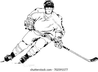 hockey champion athlete drawn in ink by hand on a white background