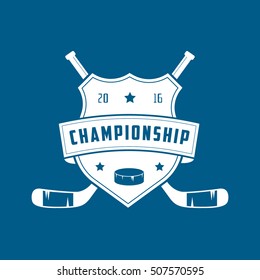 Hockey Championship Emblem Flat Icon On Blue Background