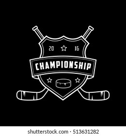 Hockey Championship Emblem Line Icon On Black Background