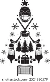 Hockey Christmas Tree, Winter Sports, Ice Hockey, Hockey Christmas Cut File