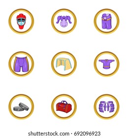 Hockey clothes icon set. Cartoon set of 9 hockey clothes vector icons for web isolated on white background