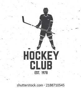 Hockey club logo, badge design. Concept for shirt or logo, print, stamp or tee. Winter sport. Vector illustration. Hockey championship.