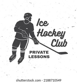 Hockey club logo, badge design. Concept for shirt or logo, print, stamp or tee. Winter sport. Vector illustration. Hockey championship.