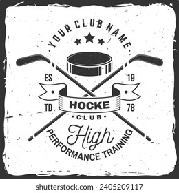 Hockey club logo, badge design. Concept for shirt or logo, print, stamp or tee. Winter sport. Vector illustration. Hockey championship.