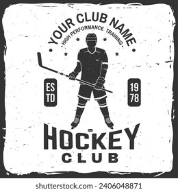 Hockey club logo, badge design. Concept for shirt or logo, print, stamp or tee. Winter sport. Vector illustration. Hockey championship.
