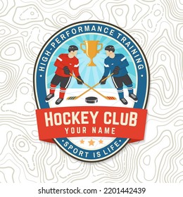 Hockey club logo, badge embroidered patch. Concept for shirt or logo, print, stamp or tee. Winter sport. Vector illustration. Hockey championship.