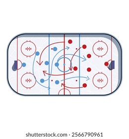 Hockey coaches use diagrams with arrows showing designed plays and movements of players and the puck during a game