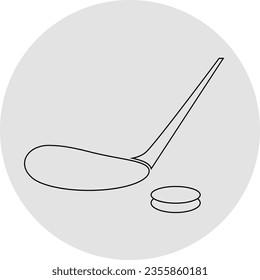 Hockey competition icon. Sport sign. Sticks and puck. Line art. 
