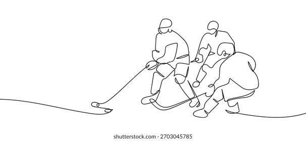Hockeywettbewerb in einer durchgehenden Linie Dynamisches Einzellinien-Zeichendesign, Vektorgrafik