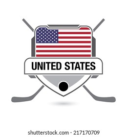 A hockey crest design featuring the flag of the United States.