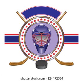 Hockey Design Template Banner is an illustration of a hockey design template with helmet, sticks, puck and banner for your text.