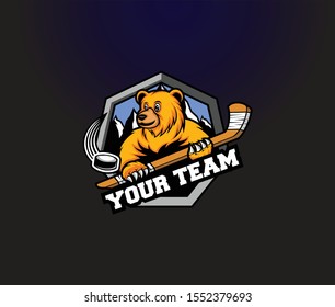 Hockey Emblem Bear Stick Logo Stock Vector (royalty Free) 1552379693 