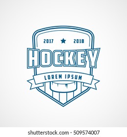 Hockey Emblem Blue Line Icon On White Background