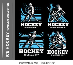 Hockey emblem collections, designs templates on a black background