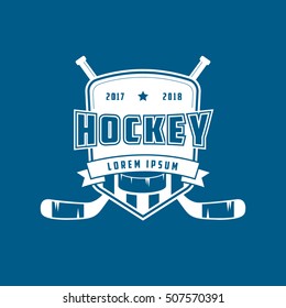 Hockey Emblem Flat Icon On Blue Background