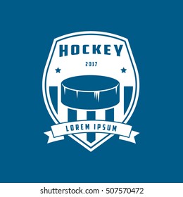 Hockey Emblem Flat Icon On Blue Background