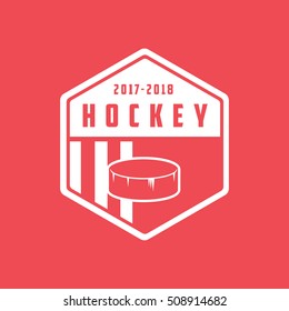 Hockey Emblem Flat Icon On Red Background