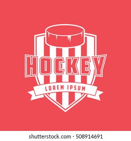 Hockey Emblem Flat Icon On Red Background